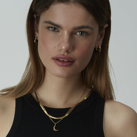 Moon Pendant Bead Chain Gold